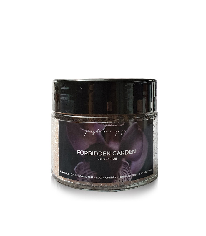 Forbidden-Garden-Body-Scrub Forbidden Garden Body Scrub – Black Cherry, Frankincense, Sandalwood (125g) - Image 1
